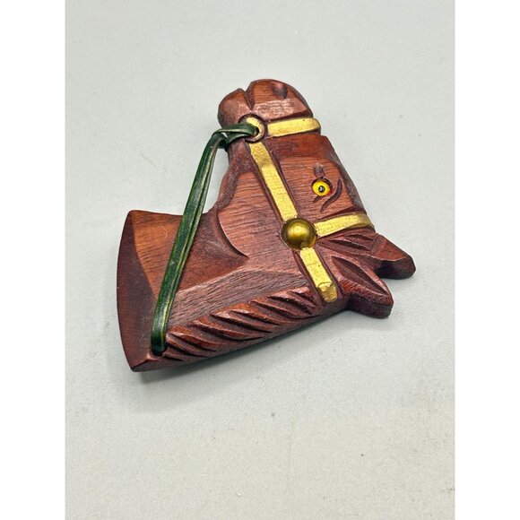 Vintage Wooden Horse Head Brooch Pin Hand Carved Collectible Animal Jewelry - Picture 4 of 7